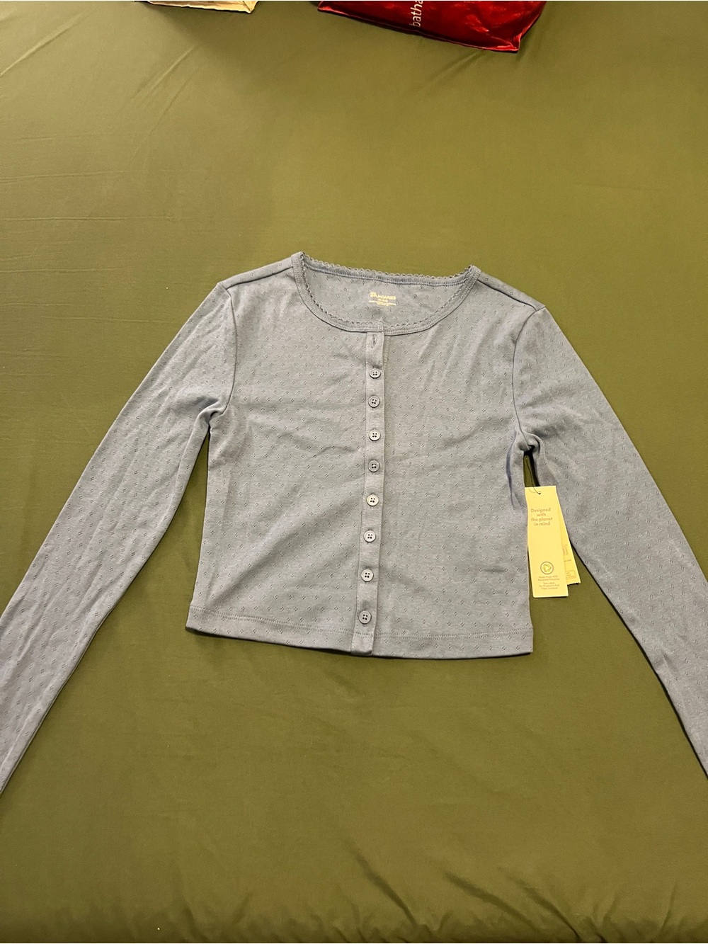 Slate Blue Button-Front Crop Long Sleeve Women’s Size XS